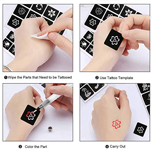 Koogel 434 PCS Semi Permanent Tattoo with Body Painting Pen,20 Sheets Girls&Boys Tattoo Stencil Temporary Tattoos for Women Body Art Template