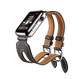 Apple Watch Band, LoveBlue Apple Watch Band Series 2 Series 1,Genuine Leather Band Double Buckle Cuff Bracelet Leather Watchband With Adapter for Apple iWatch(38mm,Double Buckle Grey)