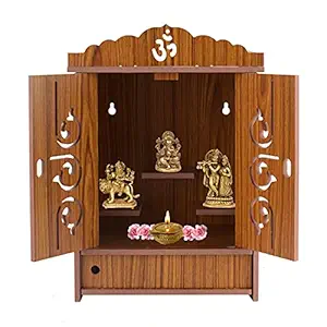 eighteen Wooden Big Temple|Wooden Temple with Door & Drawer|Art and Craft Wooden Temple|Foldable Design Temple|Home Decorative Wooden Temple|18x27x42CM| (Red)