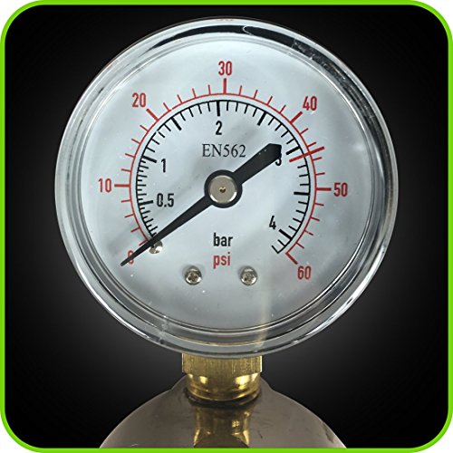 Co2 Beer Regulator Dual Gauge Draft Beer Dispensing Kegerator Heavy Duty 0 to 60 PSI - 0 to 3000 Tank Pressure CGA-320 Inlet Connection with 3/8" O.D. Outlet Barb Features Safety Pressure Relief Valve