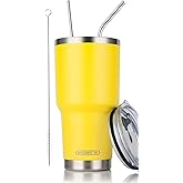 D·S 30oz Yellow Tumbler Stainless Steel Insulated Travel Mug with Straw Lid Cleaning Brush (30oz Yellow)