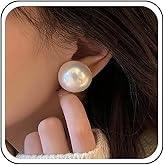 Sttiafay Boho Large Pearl Earrings Round Pearl Stud Earrings White Pearls Big Earring Minimalist Half Pearls Earring Wedding Bridal Jewelry for Women