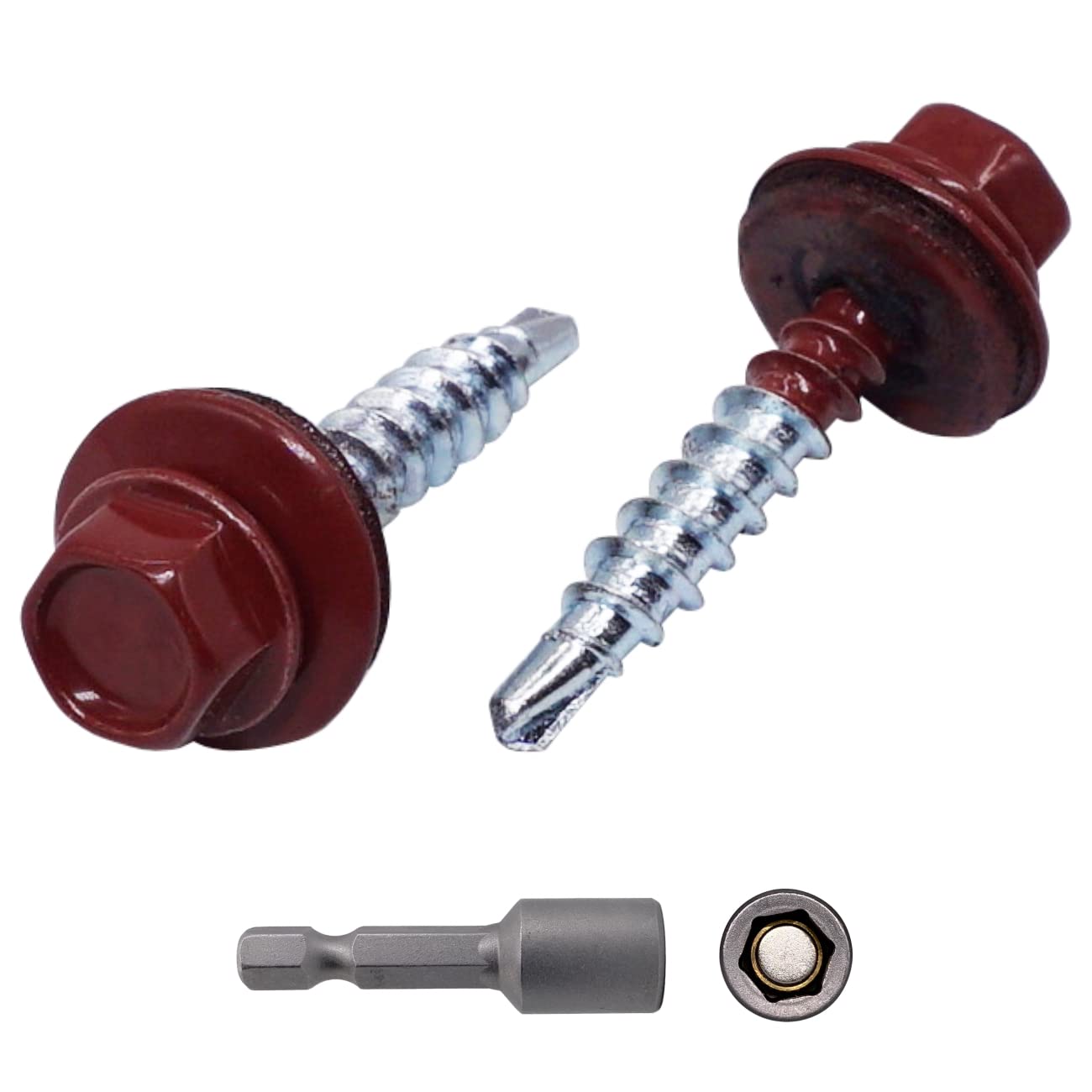 (Pack of 60 pcs) Metal Roofing Screws, 4.8 x 28 mm Painted Self-Drilling Screws With EPDM Washers, Sheet Metal Hex Screw (60, Oxide Red RAL 3009)