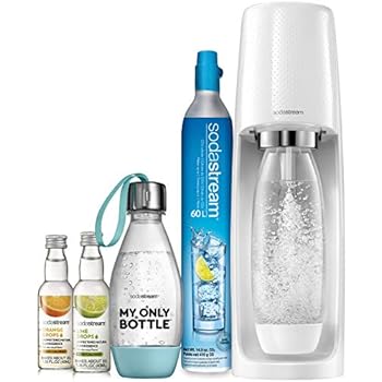 SodaStream Fizzi Sparkling Water Machine Bundle (White), with CO2, 1/2 Liter BPA-Free My Only Bottle, and 0 Calorie Fruit Drops Flavors