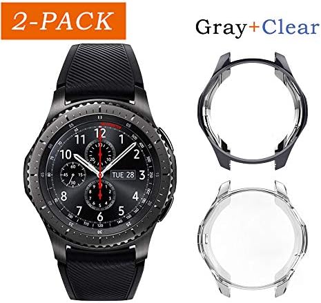 Uborui TPU Scractch-Resist Cover Protective Bumper Shell Protective Band for Samsung Gear S3 Frontier SM-R760 Case/Samsung Galaxy SM-R800 Watch Case 46mm,Gray+Clear