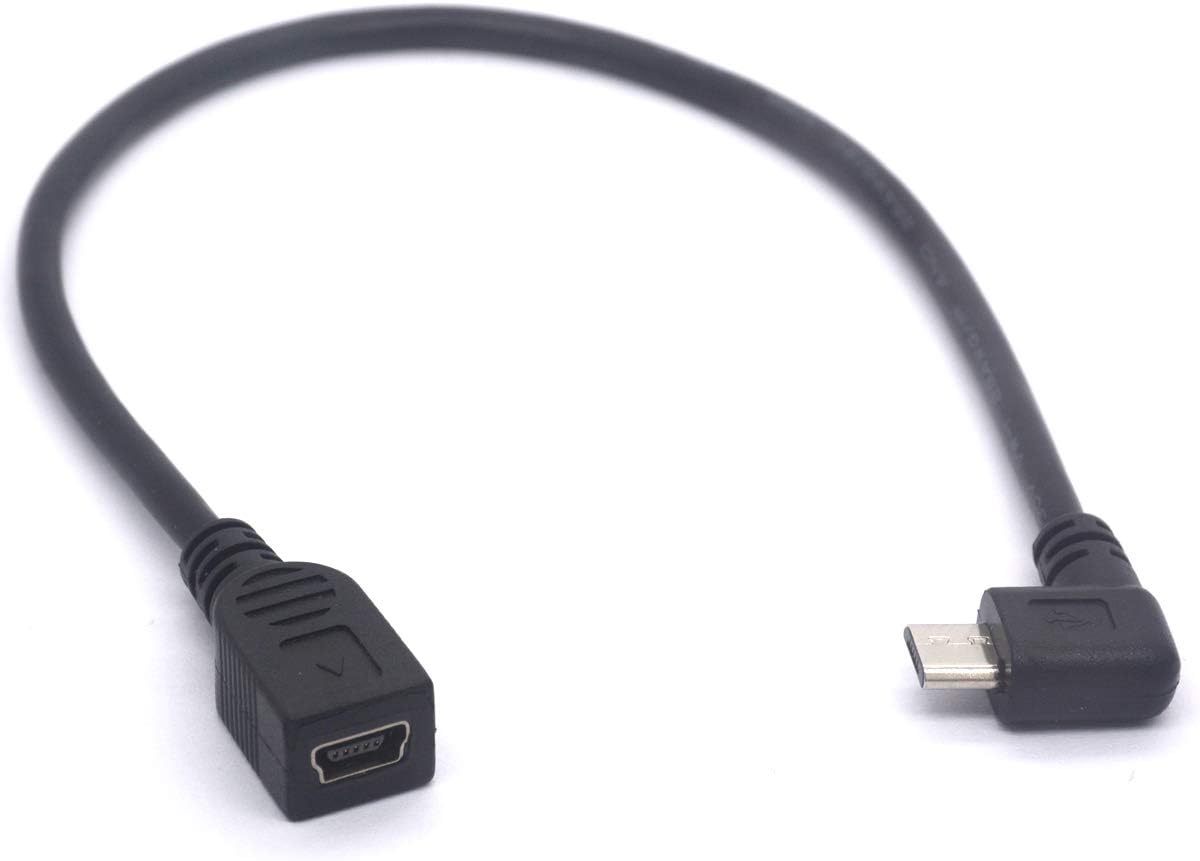 Mini USB Female to Micro USB Left Cable Cord - 90 degree B Micro Usb Male to Mini Female Connector Adapter for MP3 Camera (Left)