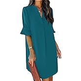 QACOHU Summer Dresses for Women V Neck Ruffle Short Sleeve Casual Shift Dress