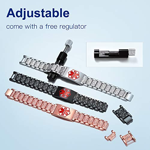 Supcare Medical Alert ID Bangle Bracelet Stainless Steel Cubic Zircon Addjustable Band Bracelet for Men/Boys/Women, Medical Alert Emergency Identification Charm Bracelet Jewelry