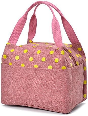 imoli Insulated Lunch Bag for Kids, Reusable Lunch Tote Bag (Yellow Dots, Watermelon Red)