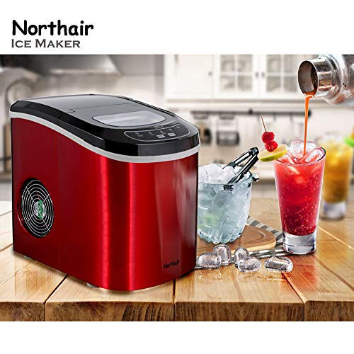 Northair Countertop Ice Maker Machine with 26lbs Daily Capacity, Stainless Steel Ice Cube Makers for RVs, Boats, Kitchens, Bars HZB-12/SA (Red) - Thumbnail 6