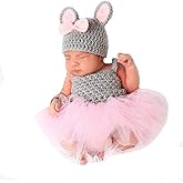 CUTEBBPHOTO Newborn Baby Girls Photography Elephant Outfits Infant Baby Photo Lace Tutu Skirt Crochet Dress Hat