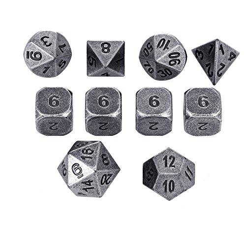 image for Hestya 10 Pieces Multi-sided Dices Set Metal Polyhedral Dices with Pri