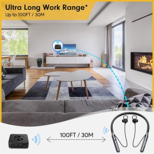 TOKSEL Wireless Headphones Earbuds for TV Watching, Neckband Earphones