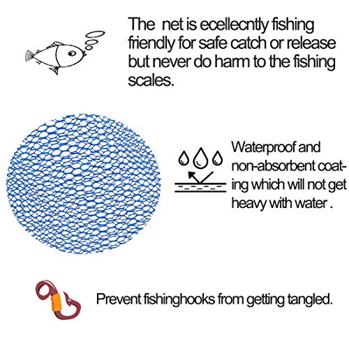 CAPACI Protable Fishing Landing Net Foldable Collapsible Telescopic Aluminum Pole Handle and Safe Fish Catching or Releasing for Durable and Nylon Mesh Bule 95cm/3.2ft (Blue (95cm/3.2ft)) - Thumbnail 4
