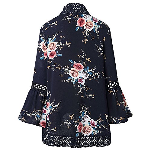 Farmerl Women Lace Floral Cape Casual Coat Loose Blouse Kimono Jacket Cardigan Navy