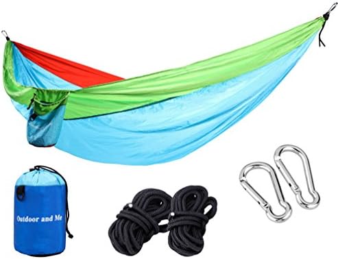 Camping Hammock Single &amp; Double Lightweight Nylon Parachute Hammocks with Tree Straps and Carabiners for Backpacking Travel Beach SkyBlue