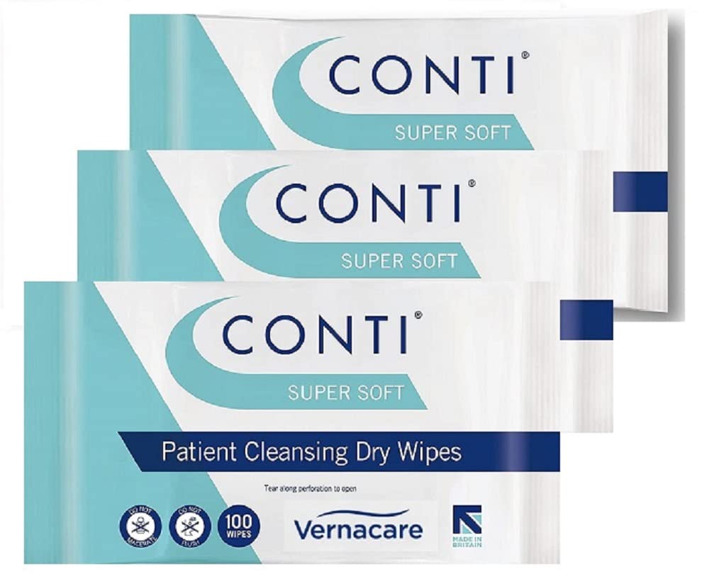 Synergy Conti Supersoft Large Dry Patient Cleansing Wipes (3 Packs of 100)