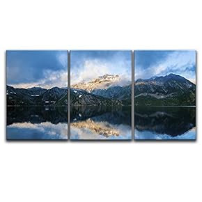 3 Panel Canvas Wall Art - Majestic Landscape with Blue Sky and The Reflections on The Water - Giclee Print Gallery Wrap Modern Home Art Ready to Hang - 16"x24" x 3 Panels