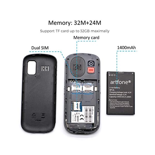 Mobile-Phone-for-Elderly-People-artfone-1400mAh-Battery-Big-Button-Mobile-Phones-Dual-SIM-Unlocked-SOS-Button-Torch-Side-Buttons-Camera-and-Charging-Dock-Black artfone Mobile Phone for Elderly People, 1400mAh Battery Big Button Mobile Phones Dual SIM Unlocked, SOS Button, Torch…