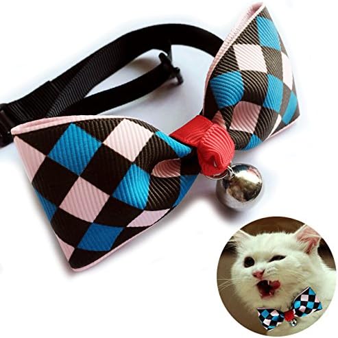 Miyoo Colorful Pet Bow Tie, Adjustable Fashion Cat Dog Rabbit Bow tie Collar with Bell, Pet Accessories Bowtie for Small Cats Kitten Dogs Puppy. (4)