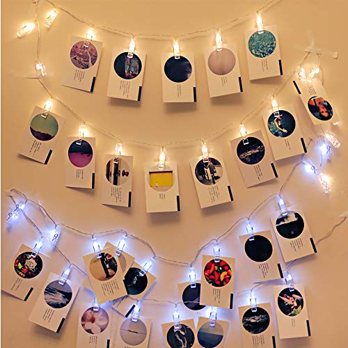 GHodec Photo Clip String Lights, Battery Powered 20 LEDs Fairy String Lights with 10-Clip for Hanging Pictures/Cards/Artwork/Photos/Memos/Party/Decor (Cold White)