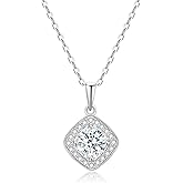 BYIA Cubic Zirconia Halo Square Necklace for Women Sterling Silver 925 Rhodium Plated Silver Jewelry