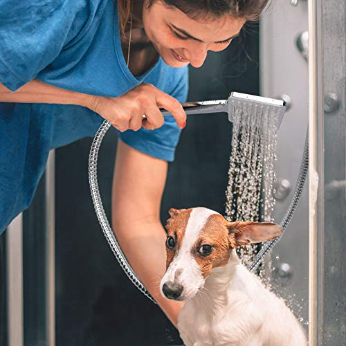 High Pressure Shower Head with Handheld, 6-Setting Square Shower Head, Detachable Shower Head with Adjustable Holder and Stainless hose, Powerful Spray Handheld Shower Heads, 2 Bonus Shower Hooks