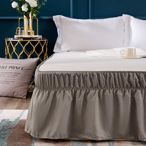 AYASW Bed Skirt 14 Inch Drop Dust Ruffle Three Fabric Sides Wrap Around Brushed Microfiber Adjustable Elastic (Twin or Full Taupe)
