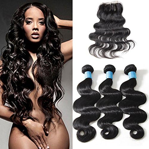 Queen Love Brazilian Body Wave Nutural Black With Closure Unprocessed Virgin Human Hair Without Chemical (24 24 24 24with22)