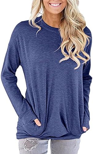 Women Solid Color Round Neck Casual Loose Short Long Sleeve Sweatshirt T-shirts Tops Blouse
