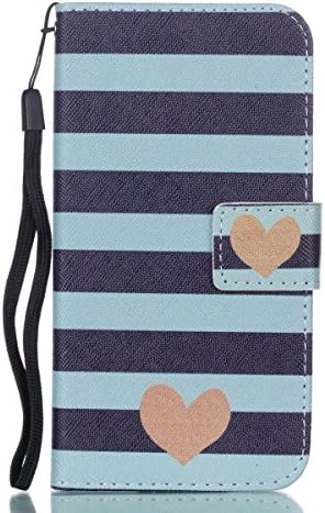 Wallet Leather case for iPhone X, Unique Pattern with Anti-Scratch Leather Soft TPU, Kickstand Card Holder &amp; Wrist Strap, 360 Full Protective Flip case for iPhone X/iPhone 10 (5.8)-Blue Stripe
