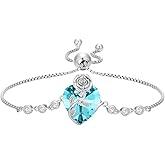 OCJ Birthstone Bracelet for Women 925 Sterling Silver Rose Flower Heart Tennis Bracelet Jewelry Anniversary Christmas Birthday Gifts for Women Wife Her Girlfriend