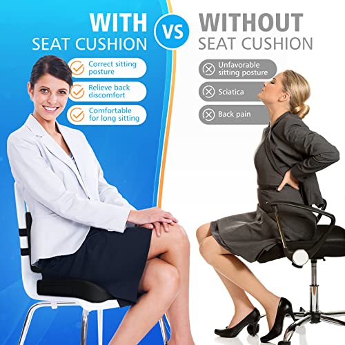 CushZone Seat Cushion,Lumbar Pillow with Adjustable Strap Sciatica Pain Relief with Washable Memory Foam Cover for Car, Travel, Wheelchair, Black