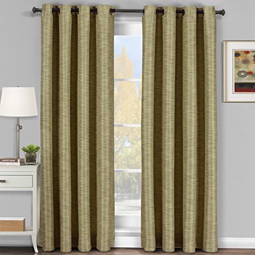 Pair of Two Top Grommet Blackout Thermal Insulated Curtain Panels, Elegant and Contemporary Galleria Tonal Stripes Blackout Panels, Tan(Beige), Set of Two 54" by 108" Panels (108" by 108" Pair)
