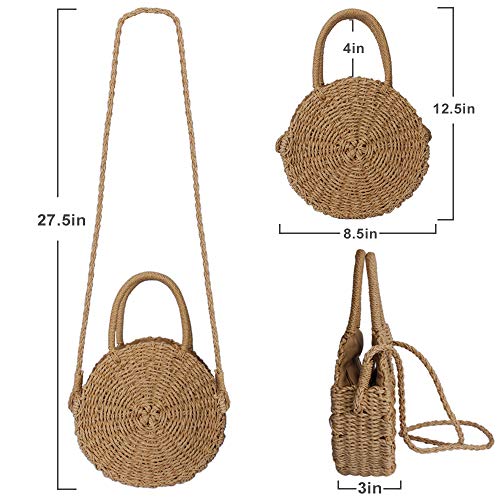 Women Straw Crossbody Bag Rattan Bags, Round Summer Beach Shoulder Bag
