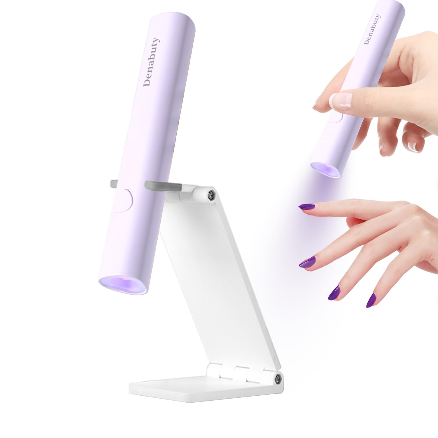 UV Light for Gel Nails, Denabuty Mini U V LED Nail Lamp Handheld with Stand, Portable Nail Dryer Rechargeable USB Cordless, Nail Light with 2 Timers for Fast Drying, Violet — image 1