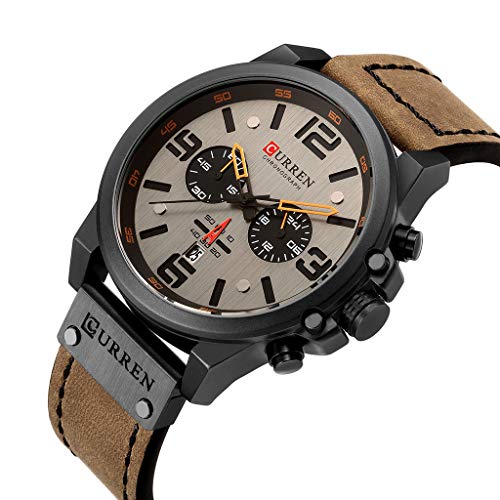 Curren Mens Watches Sport Waterproof Calendar Leather Chronograph Quartz Watch Under 20
