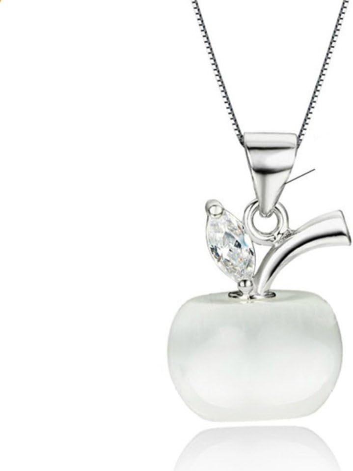 AIUIN Necklace Silver Plated Apple Shape Pendant Gems Dating Party Accessories for Women Girls,with a Jewelry Bag