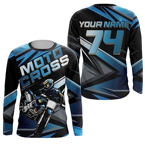 Blue Motocross Jersey UPF30+ Personalized Dirt Bike Youth - Main Image