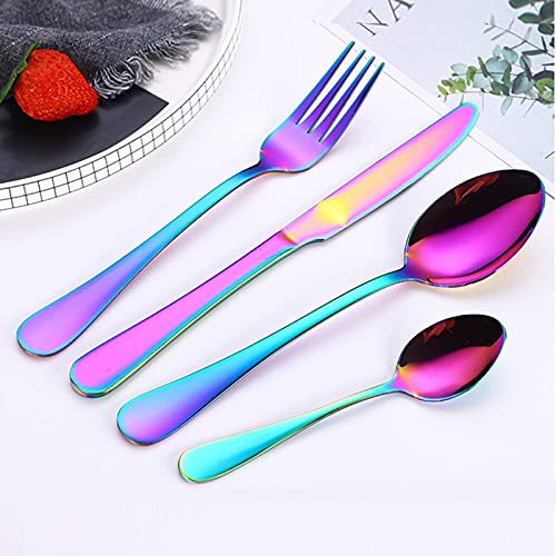 Jolameceni 5Piece Colorful Silverware Set , Stainless Steel Rainbow Silverware with Round Edge