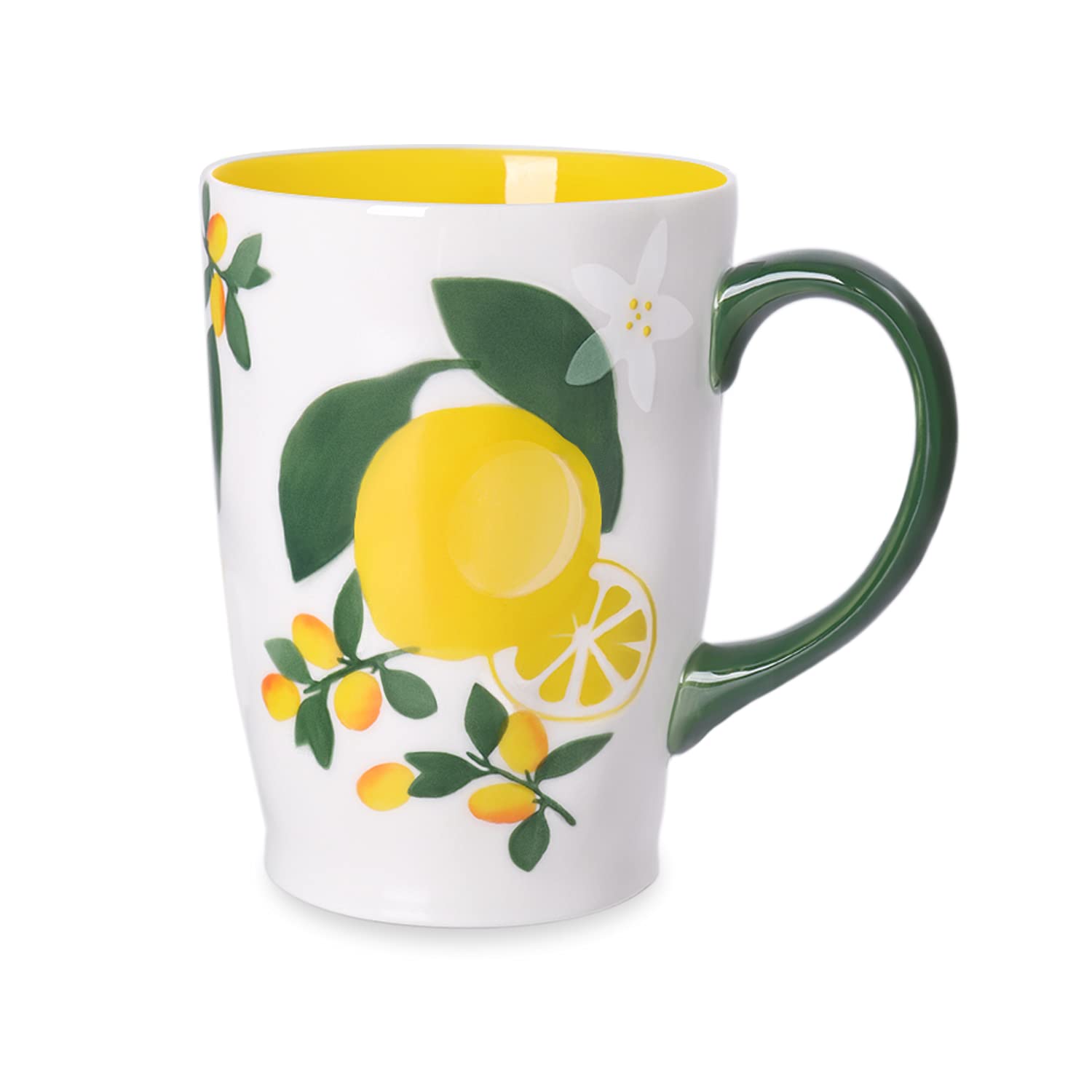NymphFable 600ml/20oz Coffee Cup Large Ceramic Fruit Mug Lemons Cup with Handle 100% Hand Painted Personalized Gift