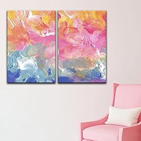 2 Panel Canvas Wall Art - Abstract Oil Painting Brush Strokes - Giclee Print Gallery Wrap Modern Home Art Ready to Hang - 16"x24" x 2 Panels