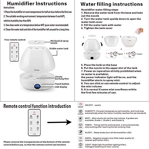 Ultrasonic Humidifier- 6L Large Capacity Whisper-Quiet Operation, Intelligent Constant Temperature with Remote Control Purification and Night Light
