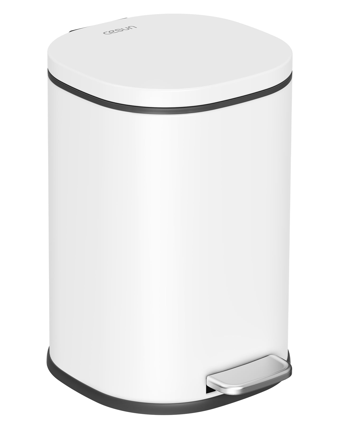 Photo 1 of Cesun Bathroom Trash Can with Lid, 1.3 Gallon Small White Garbage Can with Foot Pedal, Metal Round Wastebasket for Bathroom, Bedroom, Office, White