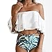 GIRL AND SEA Womens Falbala High Cut Off Shoulder Leaf Floral Bottom Padding Ruffle Swimsuits Bikini