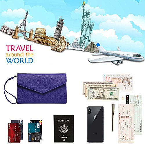 Krosslon Rfid Passport Holder Wristlet Travel Wallet Trifold Documents Organizer Slim Purse, Fit US UK CA Passport Cover Best Traveling Accessories for Women, Indigo Blue(202#)
