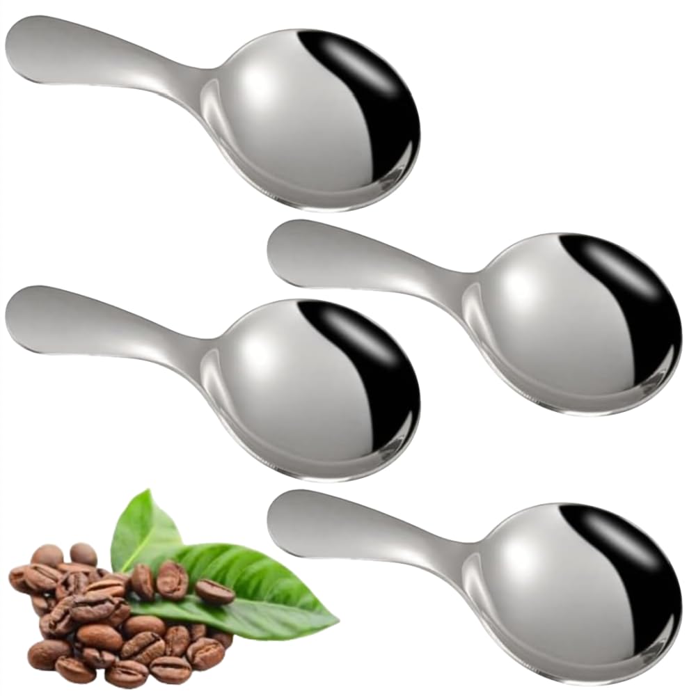 KAEGOUSY 4 Pcs Stainless Steel Short Handle Spoons Mini Short Handle Spoon Stainless Steel Coffee Spoons Short Handles Tea Coffee Scoop Sugar Spice Spoon for Kitchen