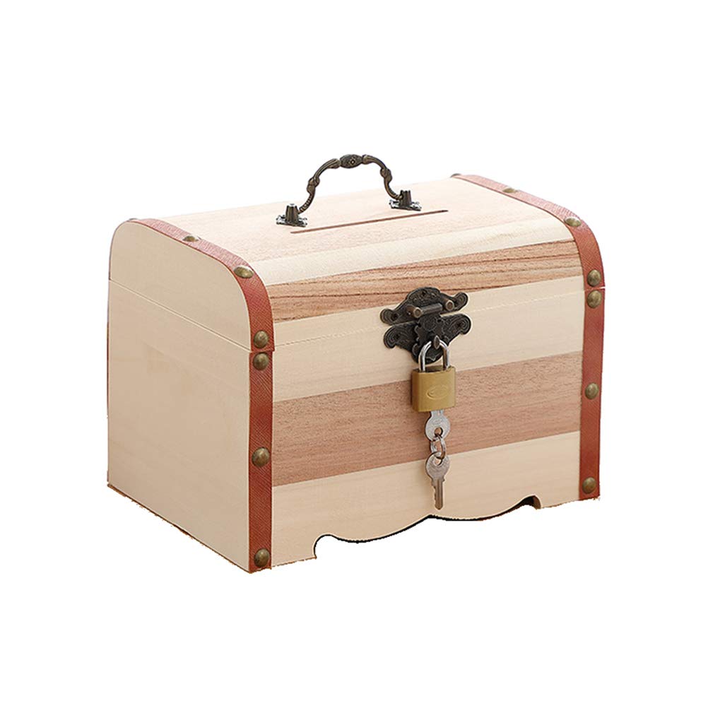 VORCOOL Wood Coin Saving Bank Box Wooden Money Bank Treasure Box Organizer with Lock