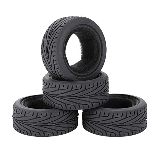 1/10 RC On-Road Car Tyres, LAFEINA 65mm Rubber RC Tire for 1/10 Traxxas HSP Tamiya HPI Kyosho RC On Road Run-flating Car Parts