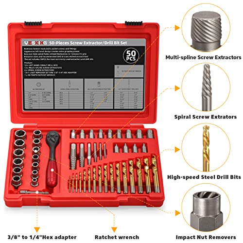YESKING 50Piece Bolt Extractors Screw Extractor Set, Easy Out Bolt